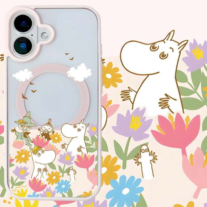 适用iphone17promax苹果17手机壳MagSafe磁吸16支架15透明14姆明13日系26ultra河马17e卡通可爱花朵保护套16e