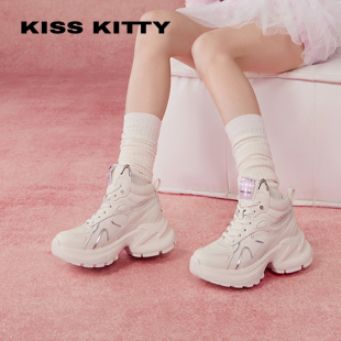 KISSKITTY春秋新款高帮老爹鞋圆头系带厚底休闲鞋女SA54720-61