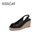 女KA54304 KISS 羊皮鱼嘴鞋 防水台坡跟后空凉鞋 CAT 接吻猫夏季
