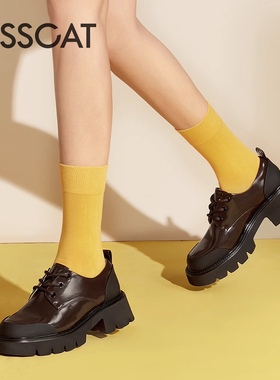 KISS CAT/接吻猫春秋牛皮厚底系带乐福鞋英伦小皮鞋女KA43557-51