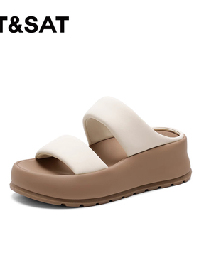 St&Sat/星期六夏季新款厚底一字型外穿休闲凉拖鞋女SSC11140TH