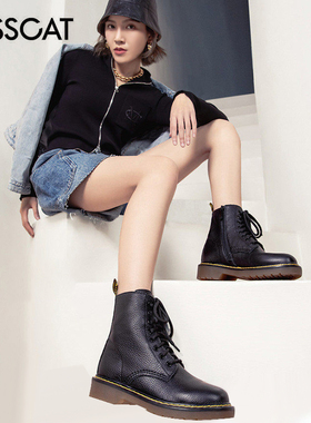 KISS CAT/接吻猫秋冬牛皮马丁靴厚底增高侧拉链短靴女KA19780-50