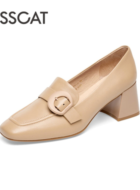 KISS CAT/接吻猫春秋羊皮方头乐福鞋一脚蹬粗跟单鞋女KA43111-11