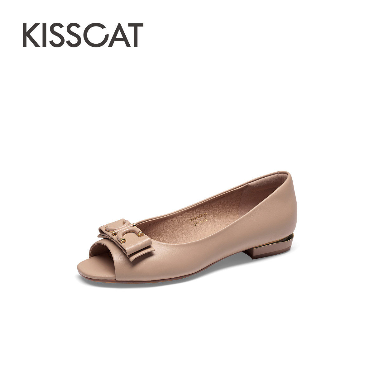 KISS CAT/接吻猫春夏羊皮蝴蝶结一脚蹬鱼嘴低跟单鞋女KA54163-10