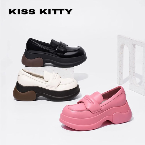 KISSKITTY甜美牛皮芭比乐福鞋女