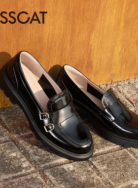 KISS CAT/接吻猫春秋牛皮乐福鞋圆头小皮鞋粗跟单鞋女KA65130-51