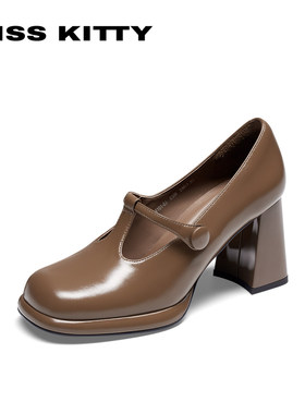 KISSKITTY春秋厚底小皮鞋防水台高跟鞋牛皮玛丽珍鞋女SA54101-83