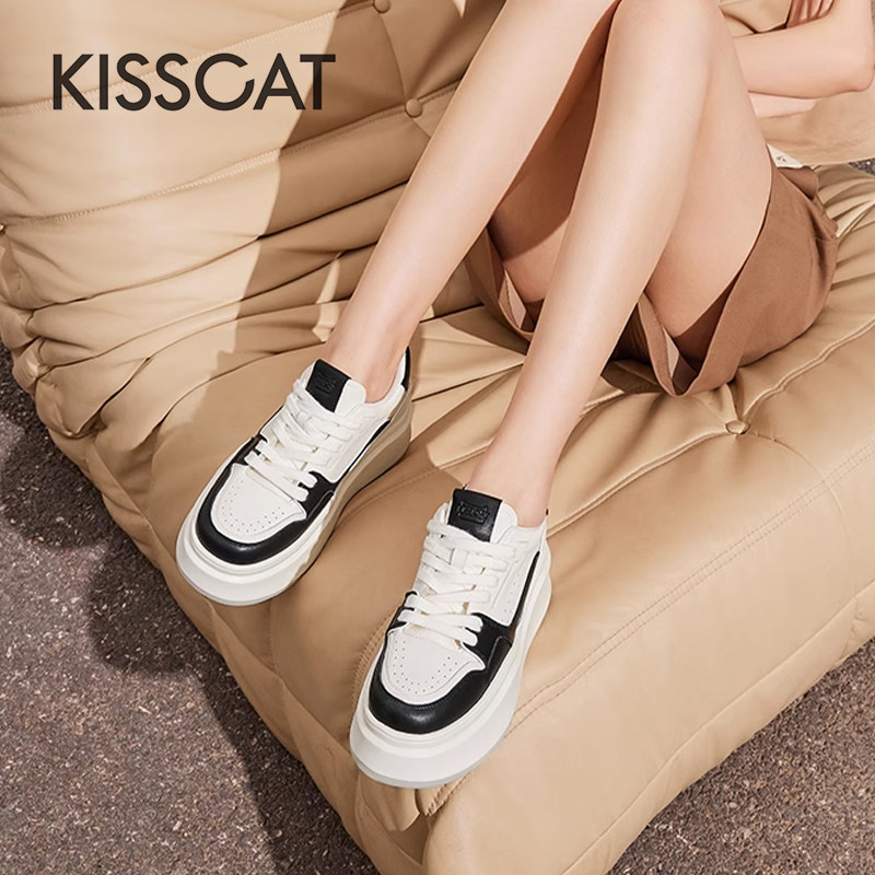 接吻猫时尚百搭厚底熊猫板鞋女
