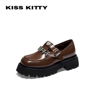 KISSKITTY春秋牛皮玛丽珍鞋厚底增高T字带JK乐福鞋女鞋SA54168-38