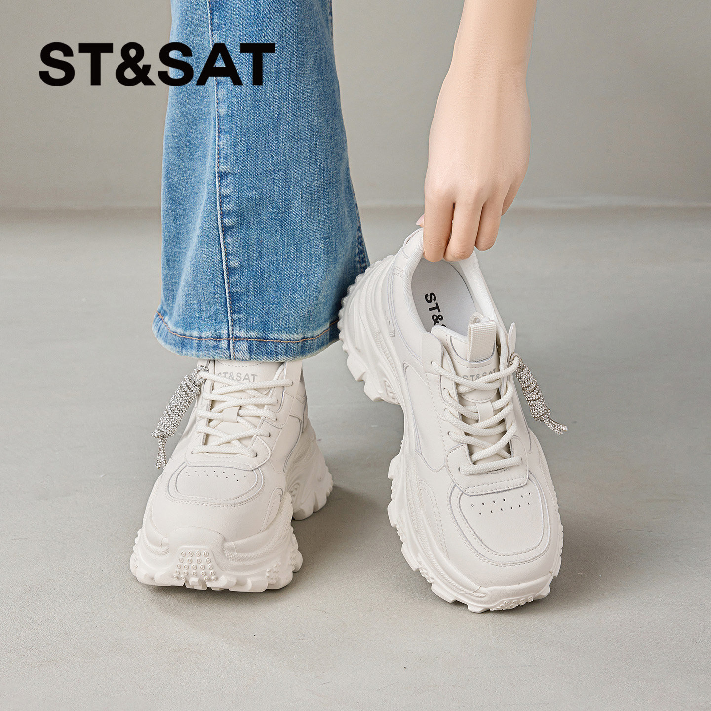 St&Sat/星期六春秋厚底系带老爹鞋休闲运动旅游鞋女SSE1112C43,女鞋,老爹鞋,淘宝优惠券,粉丝福利购,淘宝优惠卷