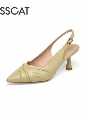 KISS CAT/接吻猫春夏羊皮包头凉鞋细高跟鞋后空凉鞋女KA43105-18