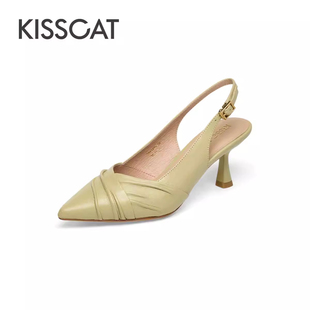 CAT 女KA43105 接吻猫春夏羊皮包头凉鞋 后空凉鞋 细高跟鞋 KISS