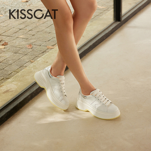 KISS CAT/接吻猫春秋厚底老爹鞋增高单鞋休闲小白鞋女KA54542-50