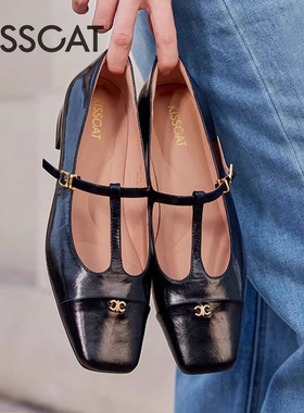 KISS CAT/接吻猫春夏牛皮T字带玛丽珍低跟方头单鞋女KA54118-14