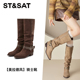 St&Sat 星期六秋冬西部牛仔靴尖头骑士靴粗跟长靴女SSD4119CYW