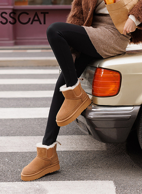 KISS CAT/接吻猫冬季牛反绒雪地靴厚底增高保暖短靴女KA43788-50