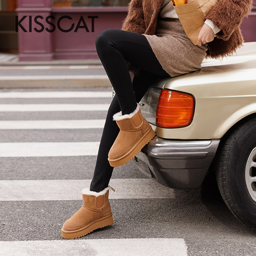 接吻猫时尚百搭保暖绒里雪地靴女