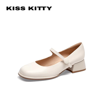 KISSKITTY时尚方头浅口粗跟单鞋