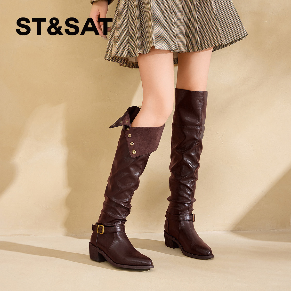 St&Sat/星期六秋冬长筒过膝骑士靴两穿厚底西部靴女SSC4117CP9,女鞋,骑士靴,淘宝优惠券,粉丝福利购,淘宝优惠卷