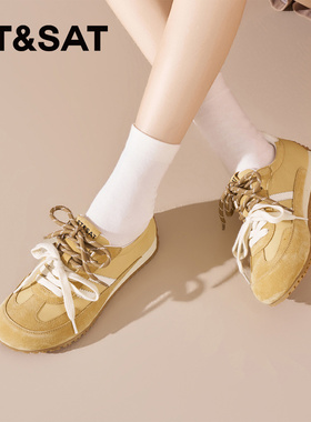 St&Sat/星期六春秋新款圆头系带休闲运动软底德训鞋女SSE1112C0F