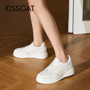 KISS CAT/接吻猫春秋厚底增高小白鞋运动休闲板鞋女KA52553-50