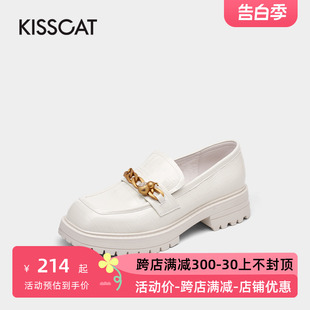 厚底方头单鞋 KISS 接吻猫春秋牛皮金属扣乐福鞋 CAT 女KA21588