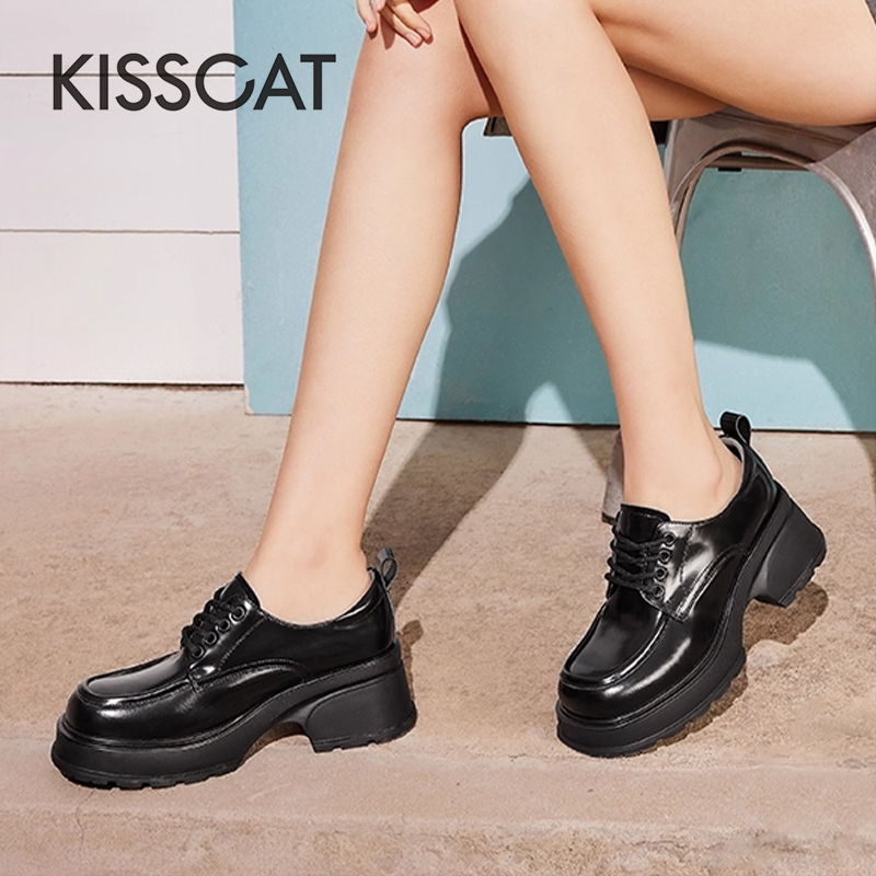 接吻猫英伦风时尚百搭厚底单鞋女