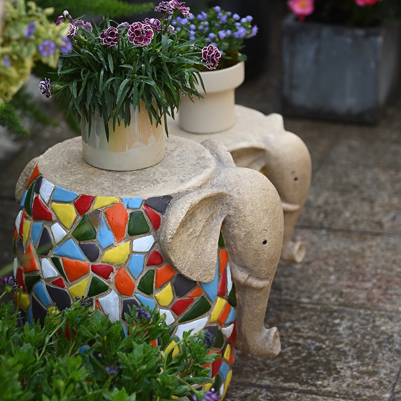 佳鲤推荐彩色仿瓷大象底座摆件柱子庭院花园创意户外动物造型凳子
