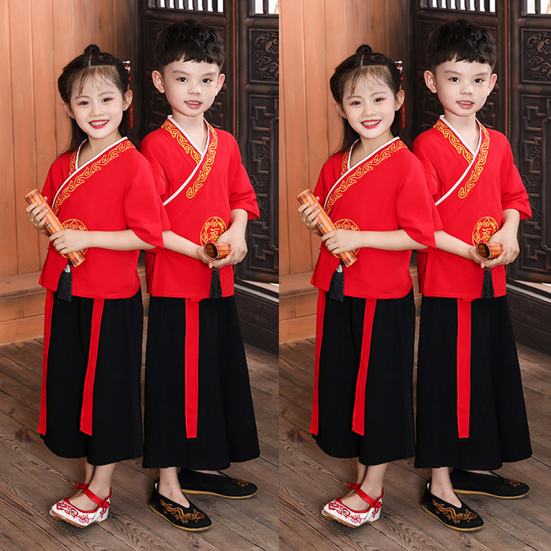 汉服男童儿童三字经国学服中国风薄款幼儿园班服六一小学生演出服