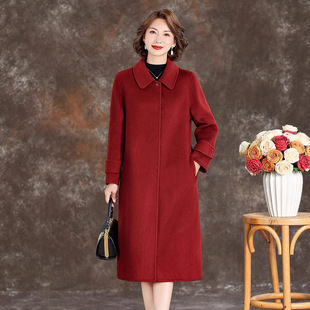 双面羊绒大衣女喜婆婆婚宴红色小个子中长款妈妈高端羊毛呢子外套