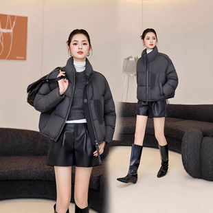 杭州品牌高端90白鸭绒短款羽绒服女2025冬新款宽松时尚立领厚外套