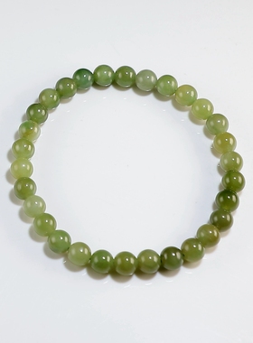 【新品特价】和田玉手链 卡6圆珠碧玉微猫眼女款手串 楼叔孤品