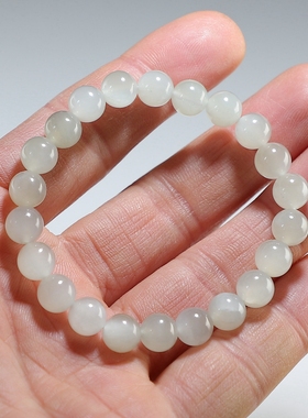 【透水】和田玉女款手链 8mm圆珠青白玉手串 微瑕特价 楼叔孤品