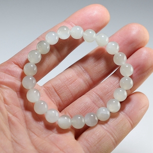 【透水】和田玉女款手链 8mm圆珠青白玉手串 微瑕特价 楼叔孤品