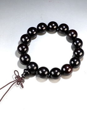 [新品特价]高密沉水料天然黑檀木念珠 15mm圆珠男款佛珠 楼叔精选