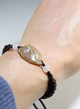 【原创】和田玉籽料原石编绳手链 天然新疆糖玉带玉筋 楼叔