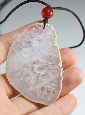 【福利款】天然大白玛瑙片毛衣链挂件 有晶裂纹坑点女款吊坠 孤品