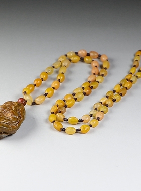 【佛坐心中】天然九眼石页岩原石吊坠配精品戈壁玛瑙珠链楼叔孤品