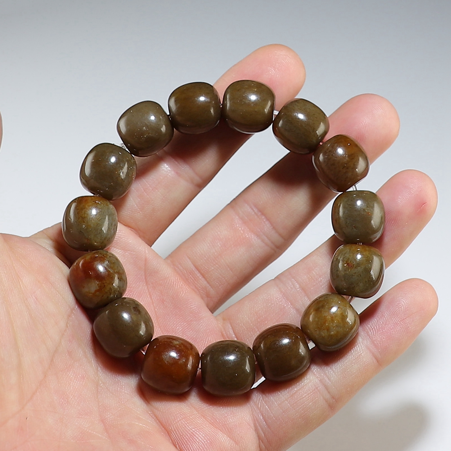 【新品】天然河磨玉手链 透闪石和田玉老形珠男款手串 楼叔孤品