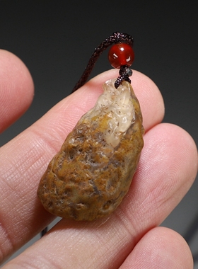 [手工原创]天然戈壁彩玉与玛瑙晶体共生原石吊坠/挂件 楼叔孤品