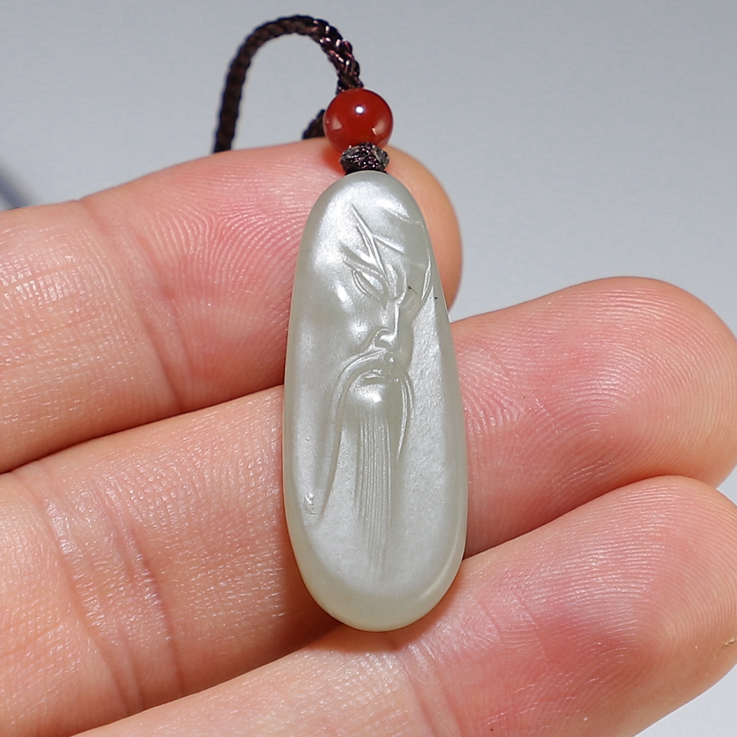 [武财神]新疆和田玉籽料留皮关公挂件 天然青白玉小吊坠 楼叔孤品