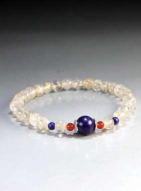 [原创]天然金发晶细手链+青金石红玛瑙多宝女款水晶手串楼叔精选