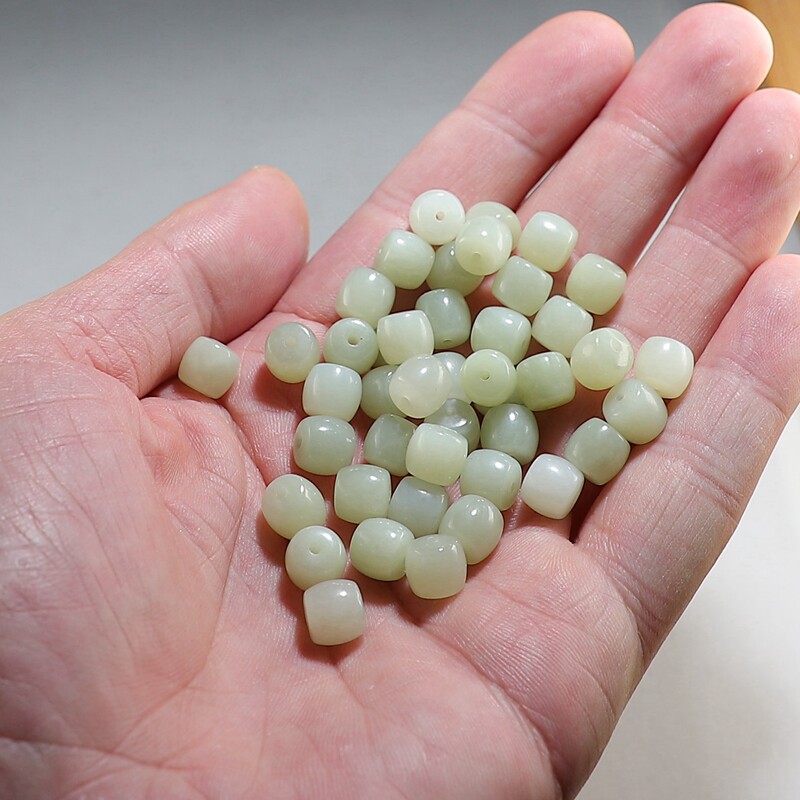 [配饰]天然和田玉老形珠 黄口料手工珠桶珠单颗价随机发 楼叔精选