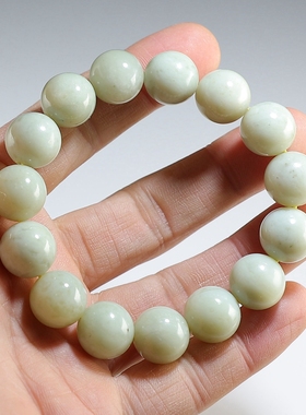 【福利价】和田玉手链 微瑕卡14青白玉圆珠手串 楼叔孤品