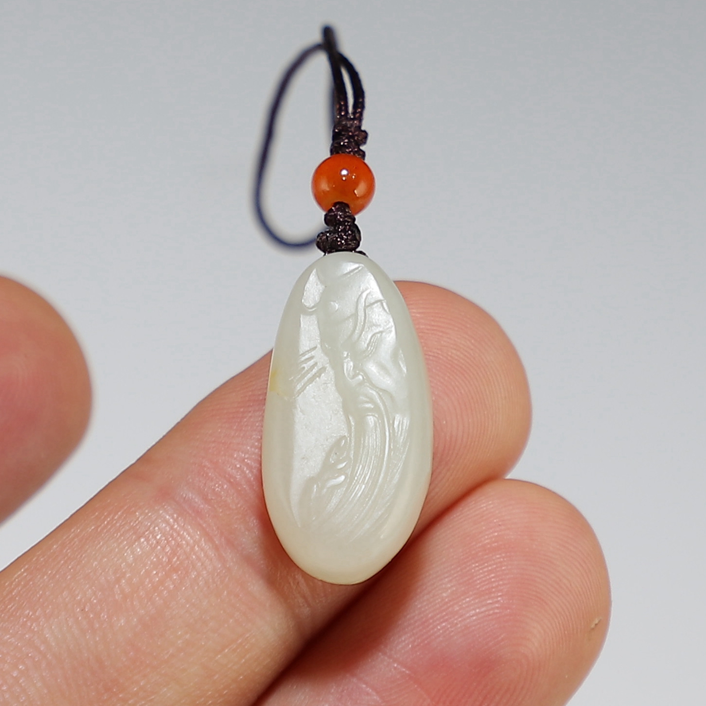 [促销]和田玉子料关公手机吊坠 新疆青白玉武财神小挂件 楼叔孤品