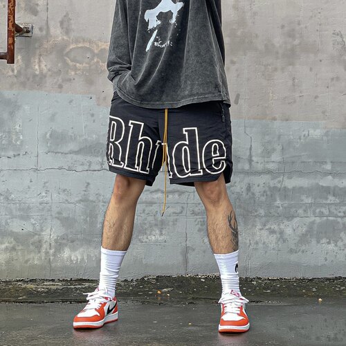 RHUDE 高品质小众潮牌美式夏季运动休闲黑色宽松男士篮球五分短裤