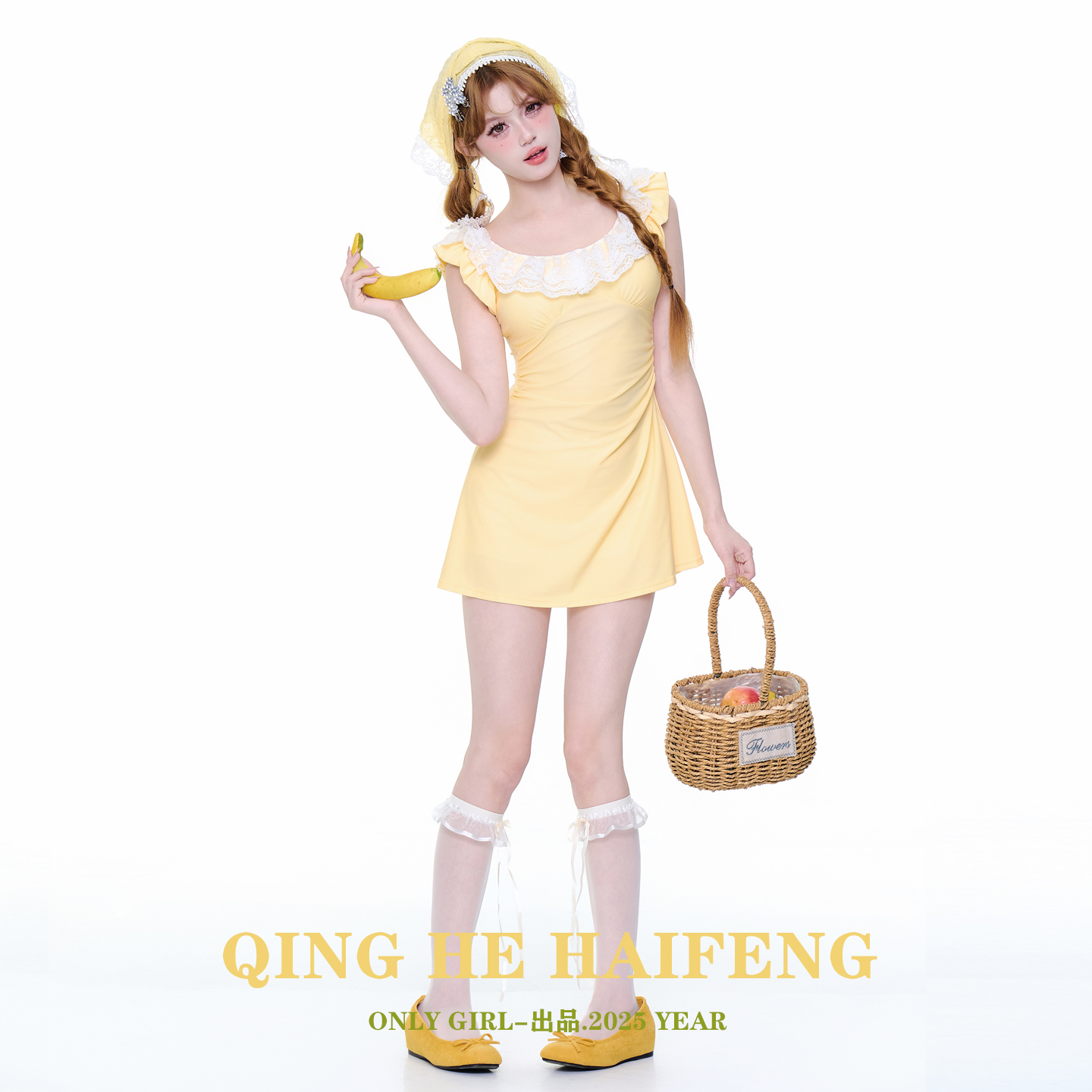 ONLY GIRL泳衣女新款连体显瘦遮肚裙式可爱少女学生小胸保守温泉