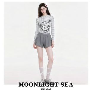 MOONLIGHTSEA泳衣女连体长袖防晒卡通印花格纹可爱风保守是游泳衣