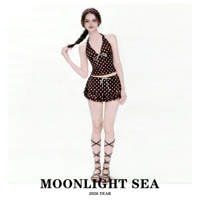 MOONLIGHT SEA新款复古波点挂脖分体泳衣女裙式显瘦沙滩度假泳装