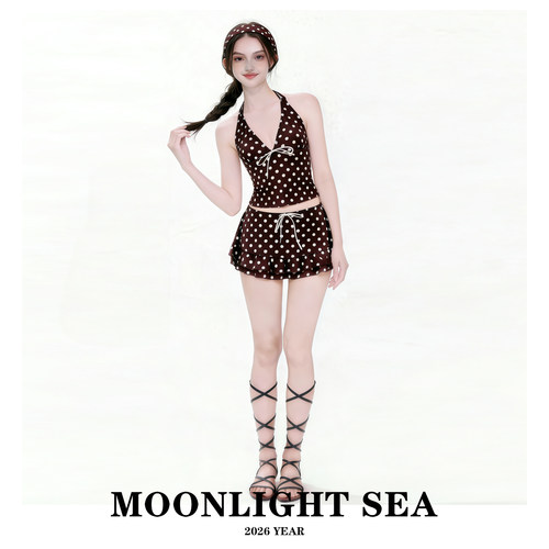 MOONLIGHT SEA新款复古波点挂脖分体泳衣女裙式显瘦沙滩度假泳装